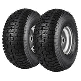 Lawn Mower Tires, 15x6-6" Lawn Tractor Tires, 2-Pack Tire and Wheel Assemblies, Turf Pneumatic Tires with 3" Centered Hub and 3/4" Bushing Size, 16 PCS Adapters for Riding Mowers Lawn Tractors